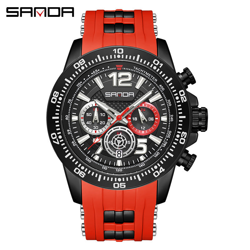 Sanda Men’s Silicone Quartz Watch – Chronograph, 30M Waterproof Business Analog Watch