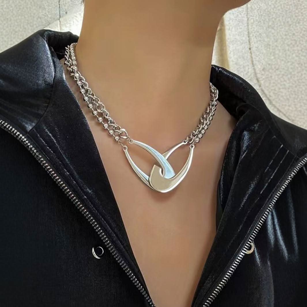 Silver Asymmetrical U-Shape Metal Clavicle Necklace