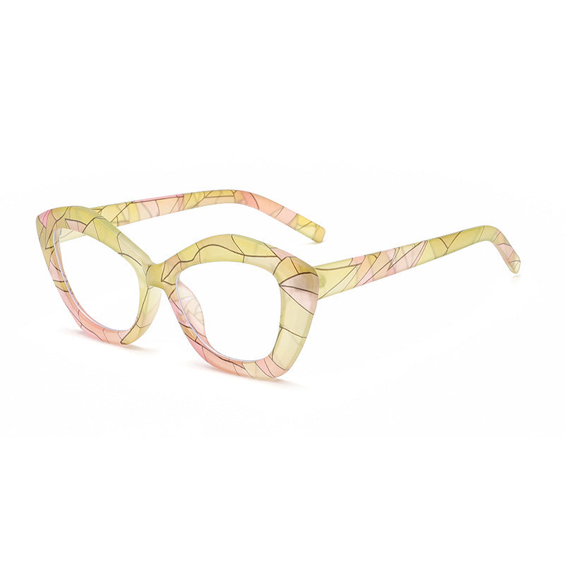 Asymmetrical Marble Pattern Blue Light Glasses Frame – Trendy Unisex Eyewear