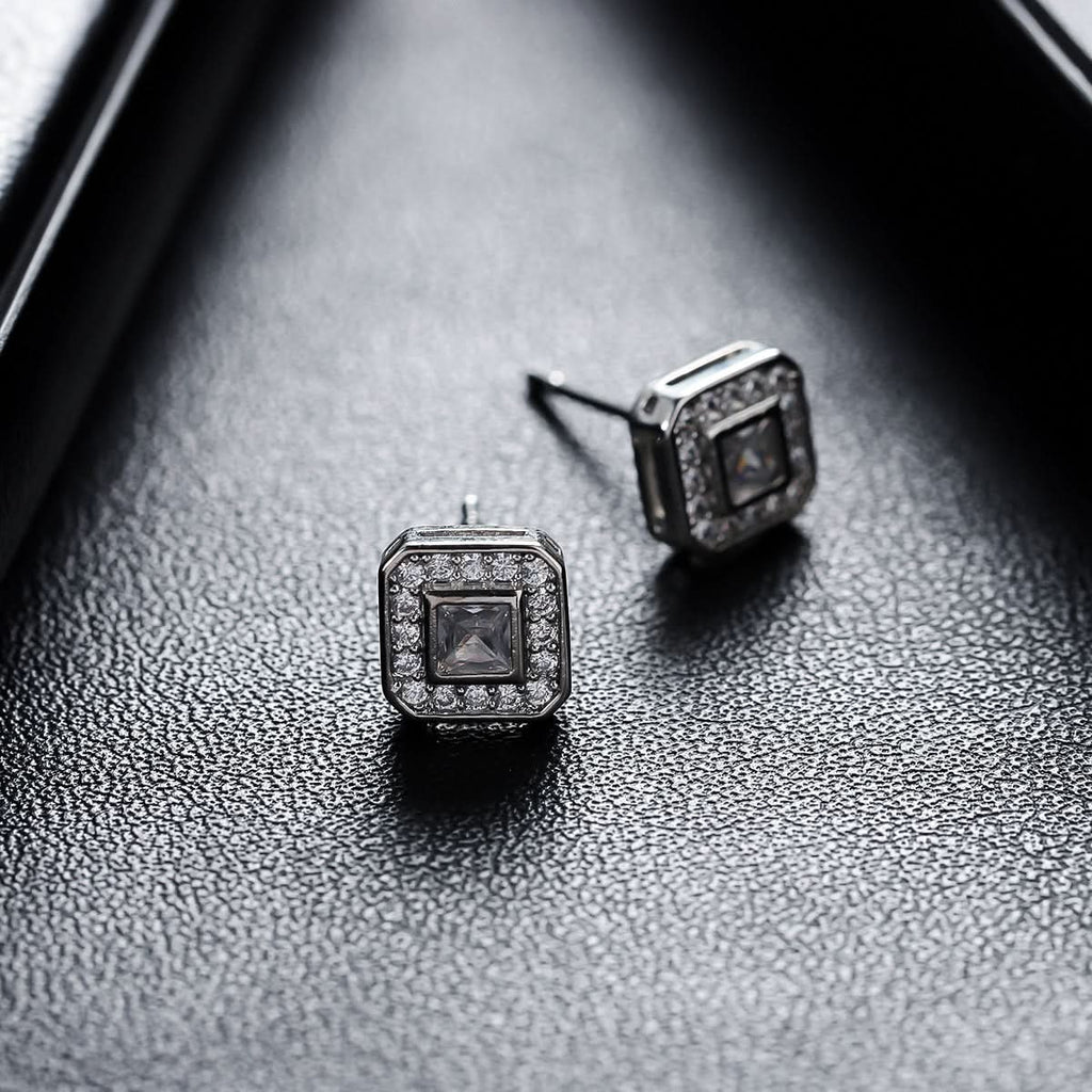 Unisex Silver Zircon Earrings – Titanium Steel Geometric Earrings
