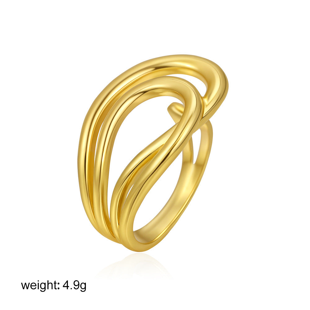 Bold Geometric Gold Curve Ring – Open Style Statement Jewelry for Women