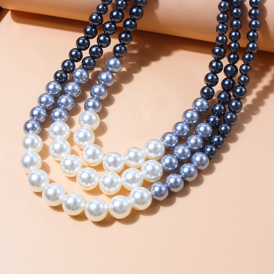 Triple Layer Pearl Necklace – Retro Multi-Strand Beaded Choker for Women