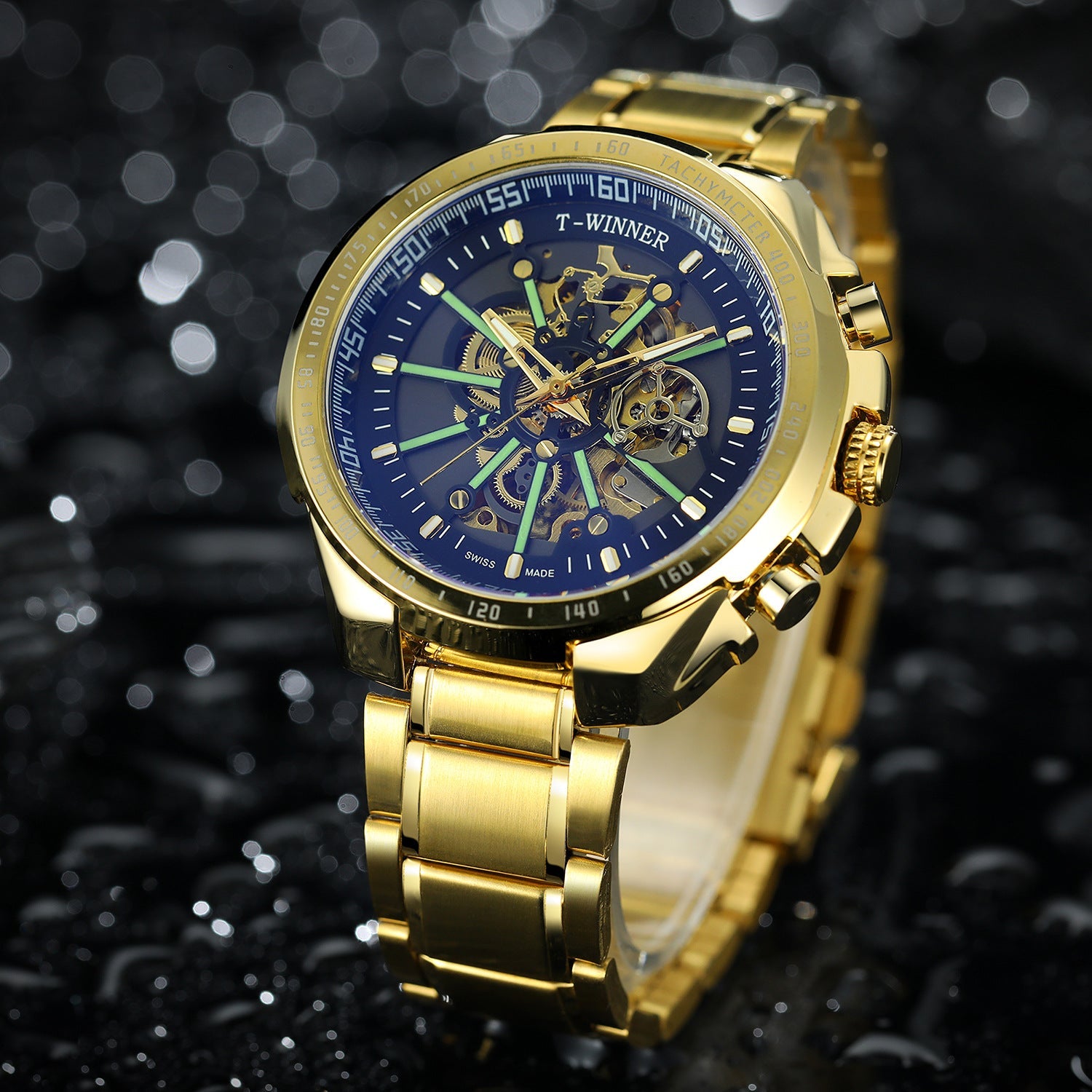 T-Winner Men’s Skeleton Automatic Mechanical Watch – Luminous Dial, Stainless Steel Strap