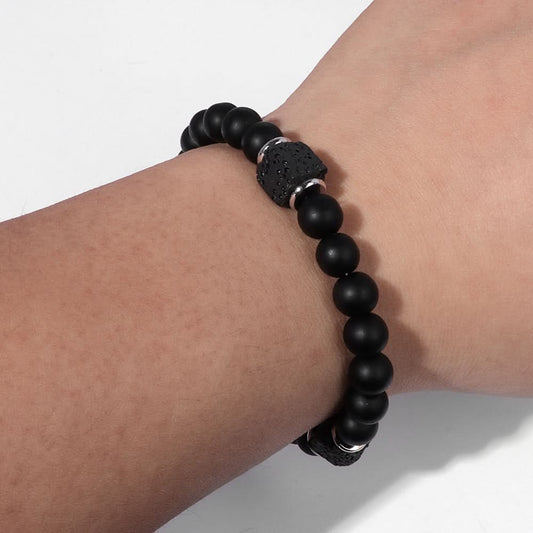 Lava Stone & Matte Black Glass Bead Bracelets – Retro Unisex Jewelry (Pack of 2)
