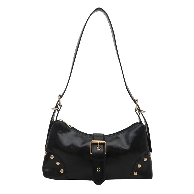 Women's Retro Rivet Shoulder Bag – PU Leather Medium Crossbody for Daily Wear