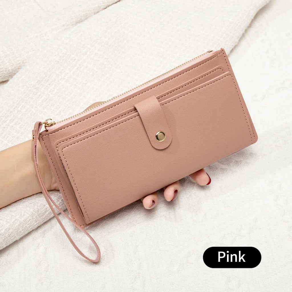 Women's Korean Style Long Wallet – Multi-Card Slot, Zipper & Buckle Closure