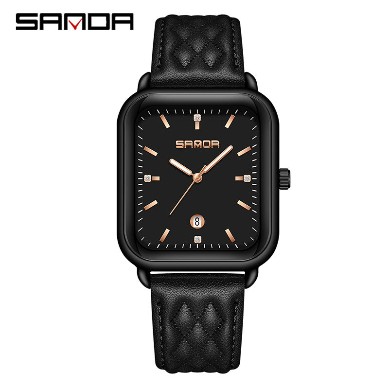 Sanda Women's Silicone Quartz Watch – Square Dial, 30M Waterproof Casual Analog Watch