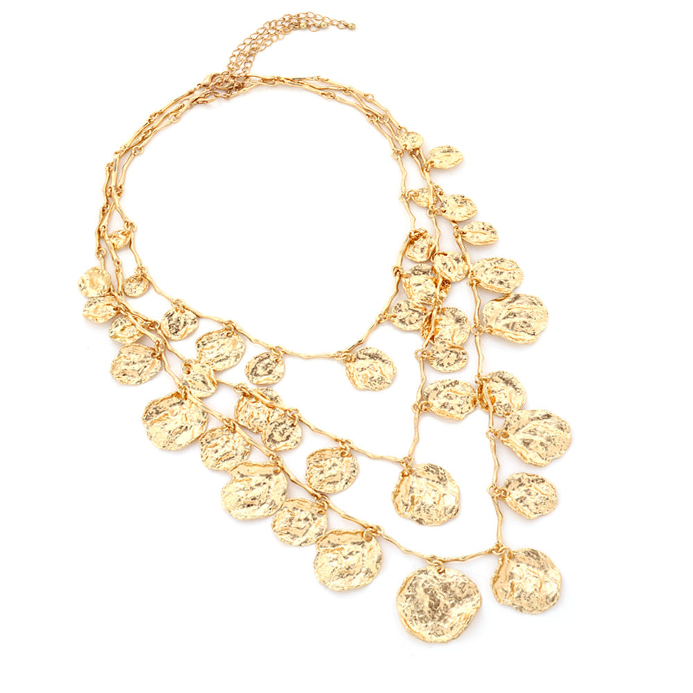 Classic Multi-Layer Gold Disc Necklace – Trendy Geometric Clavicle Chain for Women