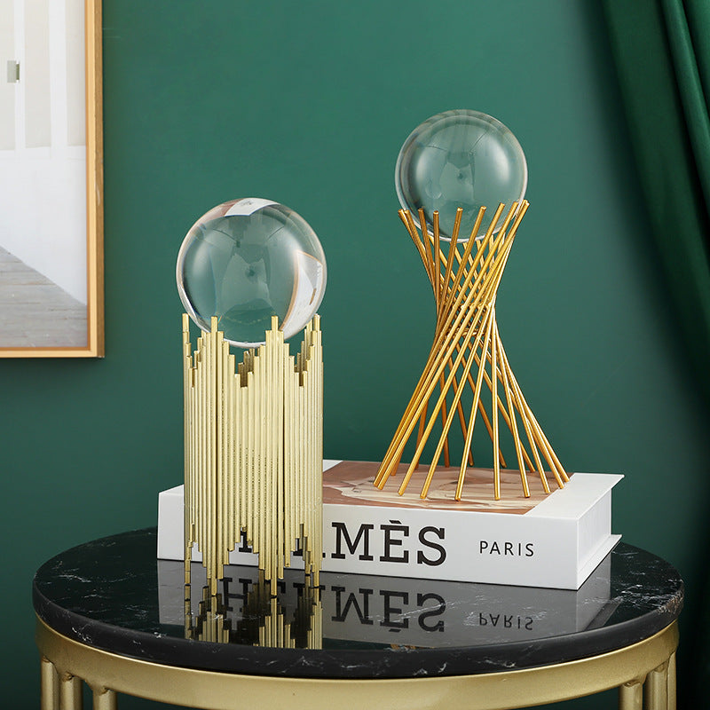 Modern Gold Geometric Crystal Ball Decor – Elegant Alloy Decorative Holder