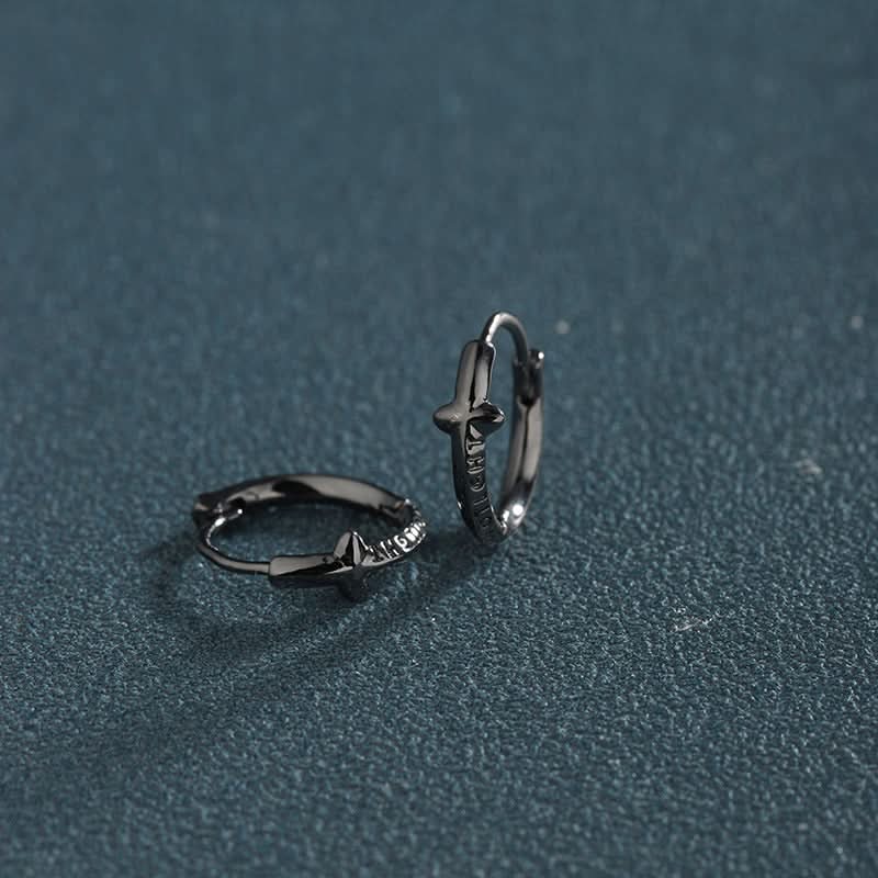 Men’s Star Punk-inspired Earrings – Silver & Black Geometric Ear Hoop