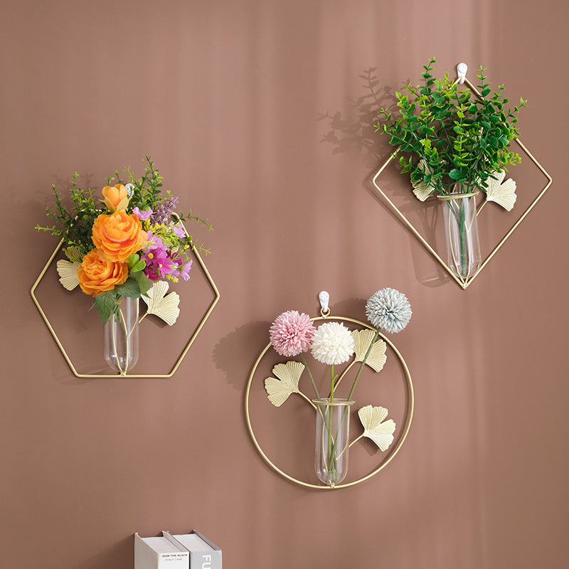 Nordic Gold Hydroponic Wall Vase – Modern Ginkgo Leaf Wall Decor
