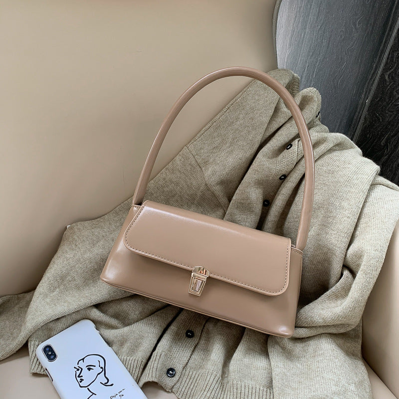 Retro Baguette Shoulder Bag for Women – Small PU Underarm Handbag with Bullet Lock