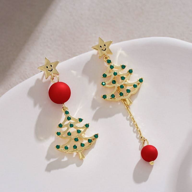 Christmas Tree Pearl Star Earrings for Women