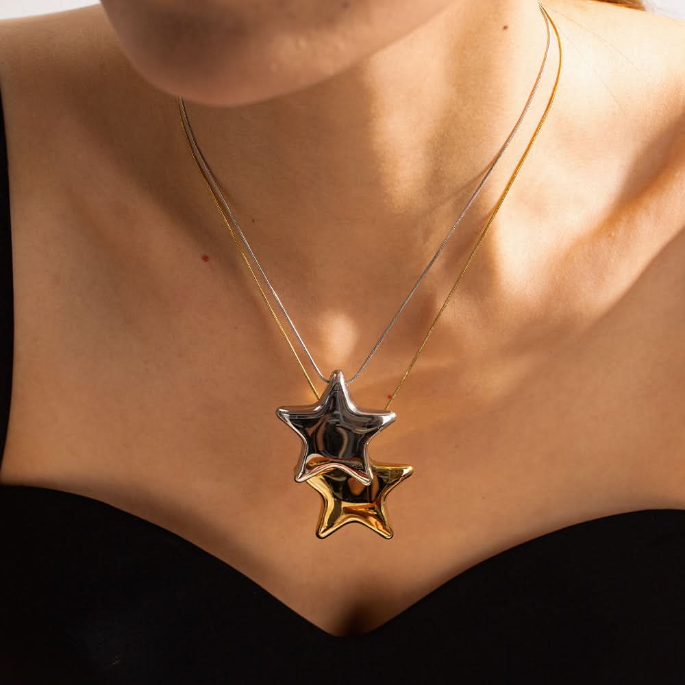 Stainless Steel Five-Pointed Star Pendant Necklace For Women