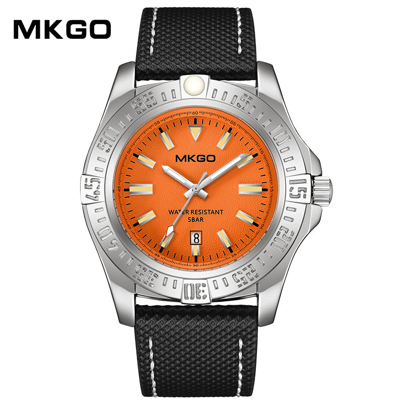 MKGO Men’s Quartz Watch with Calendar – Waterproof Leather Strap Fashion Timepiece