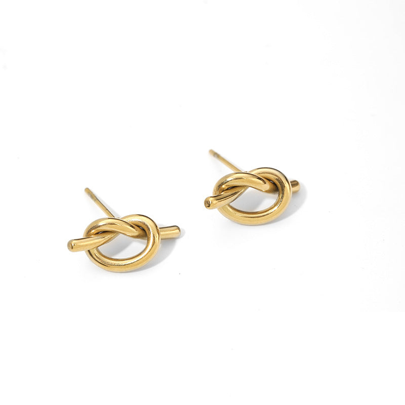 Gold Knotted Cross Earrings – Titanium Steel Geometric Jewelry for Women