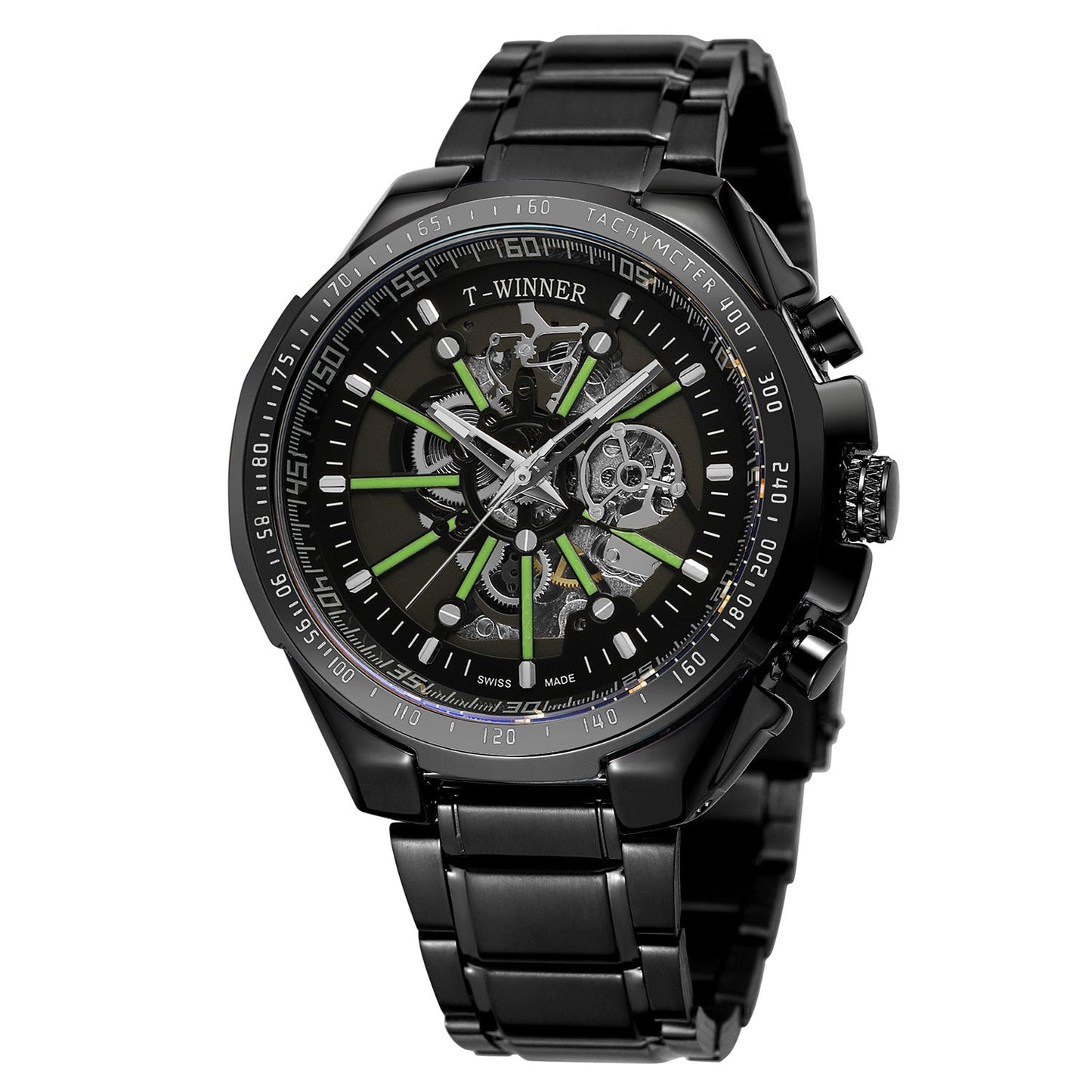 T-Winner Men’s Skeleton Automatic Mechanical Watch – Luminous Dial, Stainless Steel Strap