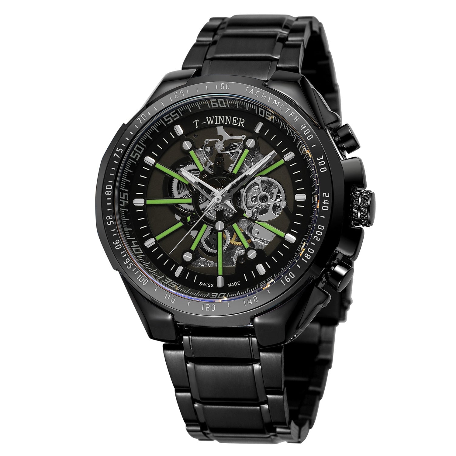T-Winner Men’s Skeleton Automatic Mechanical Watch – Luminous Dial, Stainless Steel Strap