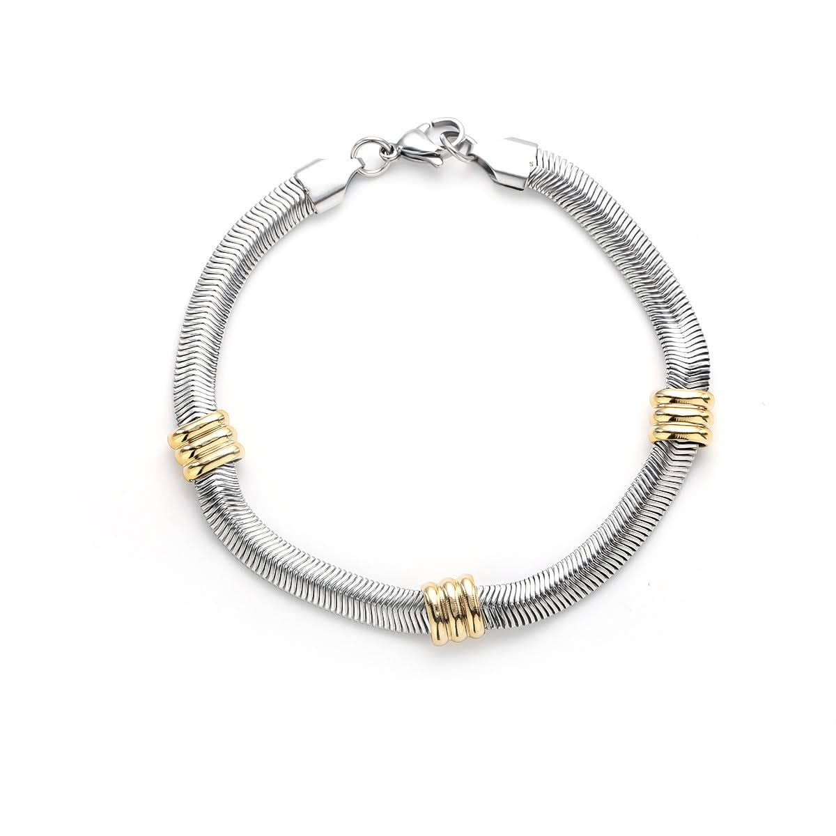 Men's Gold Bead Flat Snake Bone Necklace & Bracelet  – Minimalist Luxury