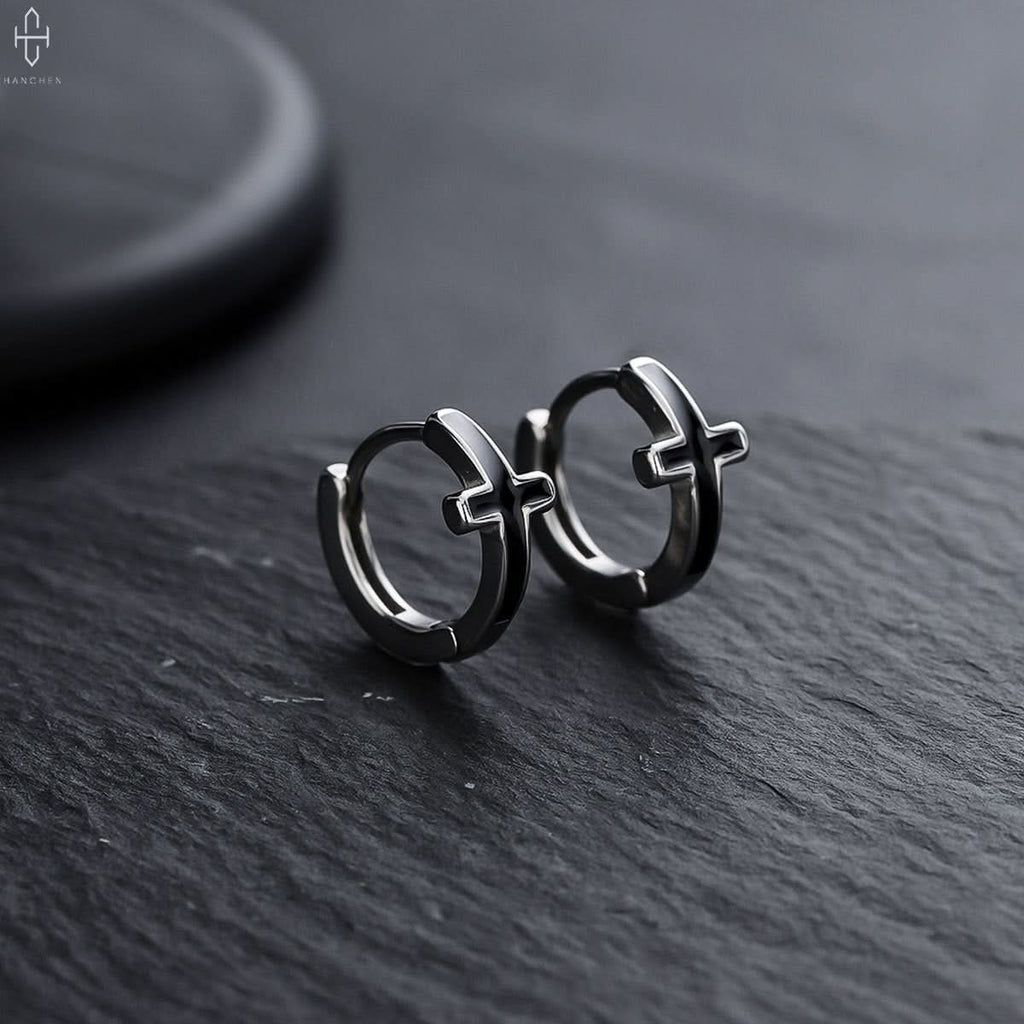 Unisex Black Titanium Steel Cross Earrings – Trendy High-End Jewelry