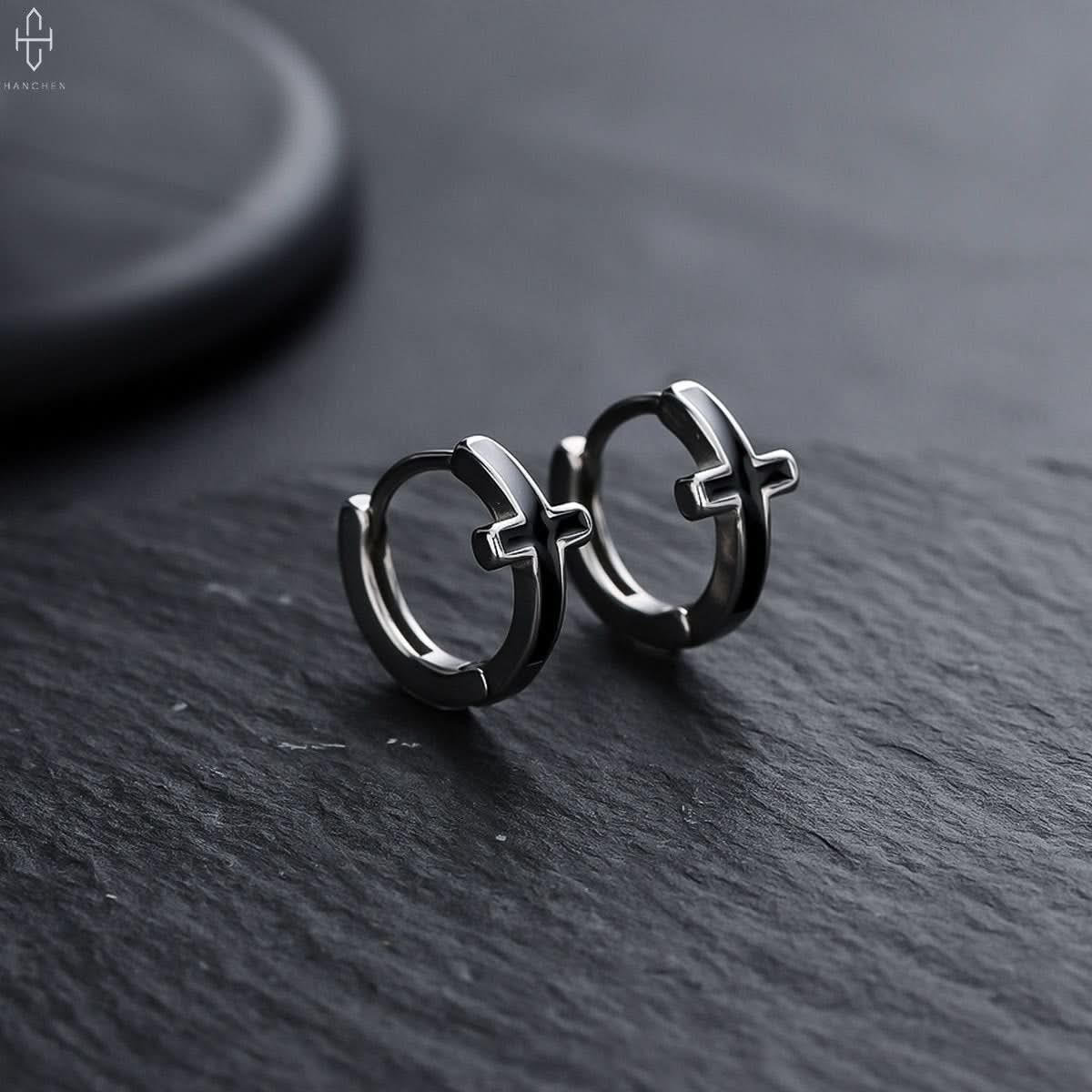 Unisex Black Titanium Steel Cross Earrings – Trendy High-End Jewelry