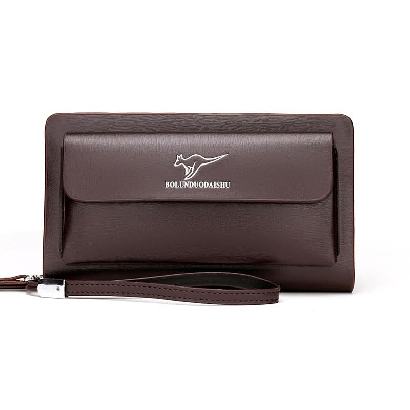 Men’s PU Leather Clutch Bag – Double Zipper Business Handbag with Phone Storage