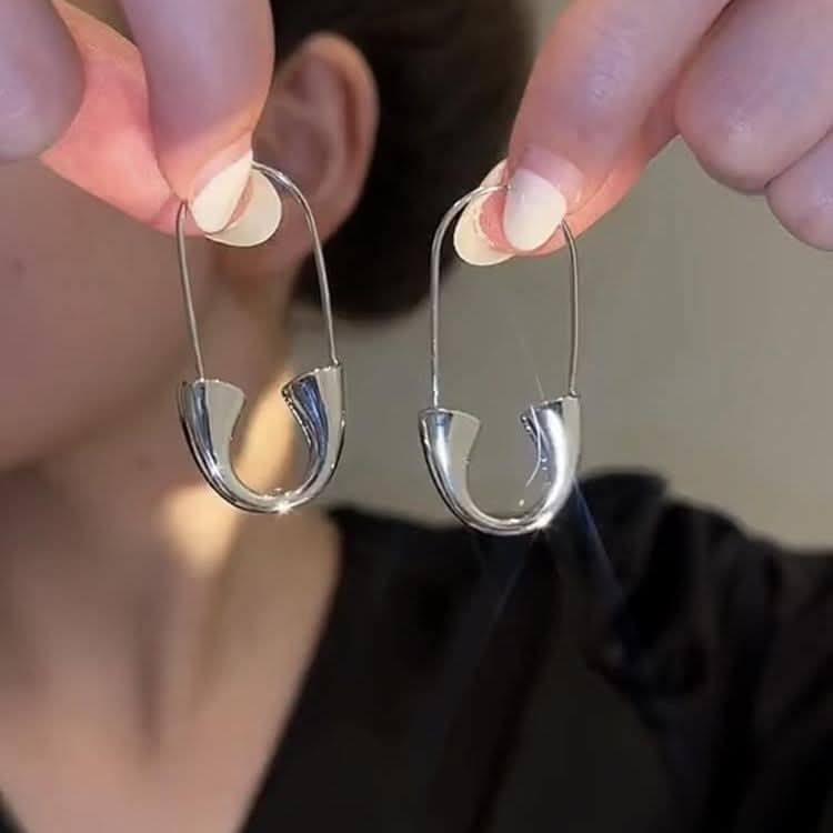 Trendy Silver Safety Pin Earrings Women