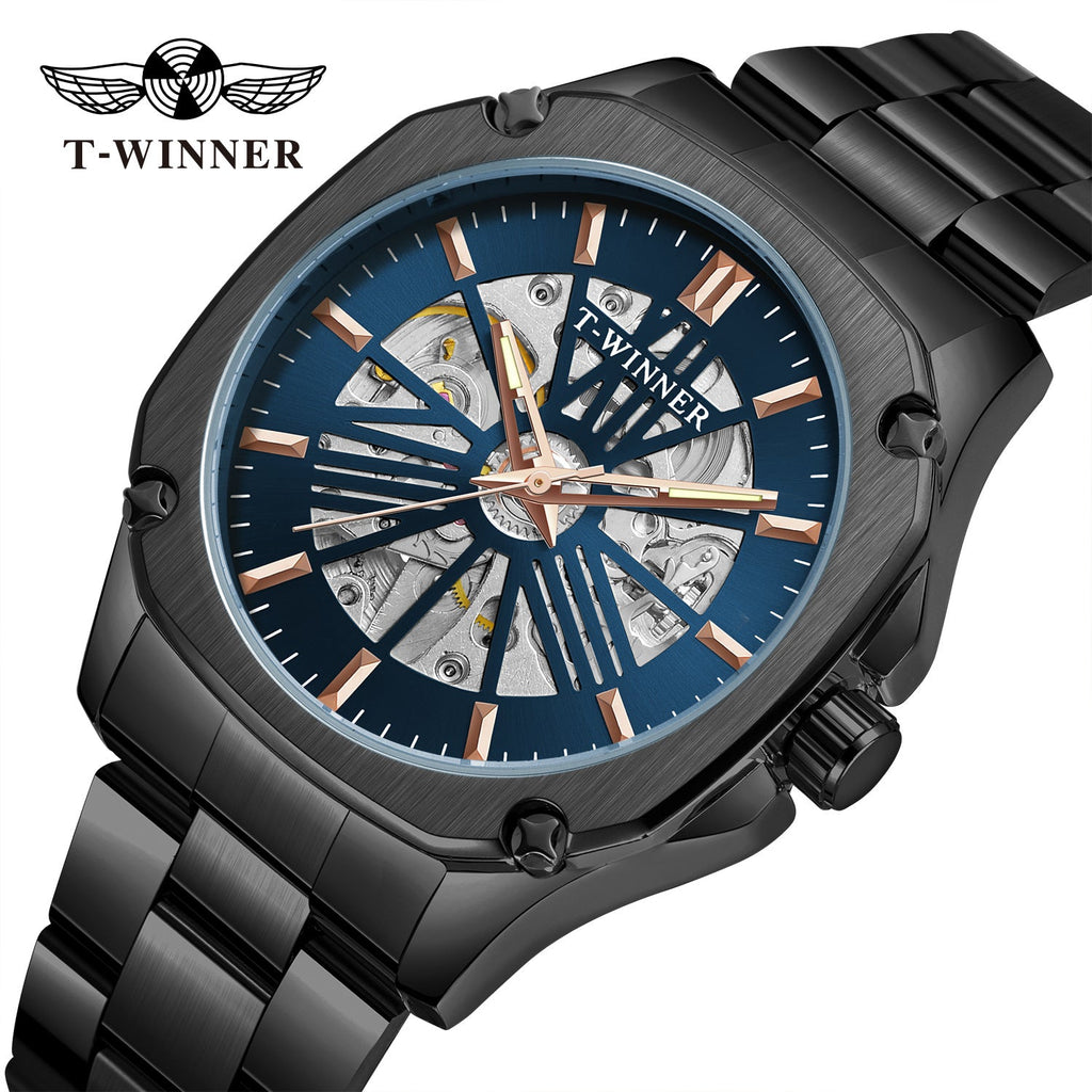 T-Winner Men’s Square Skeleton Automatic Mechanical Watch – Luminous Dial