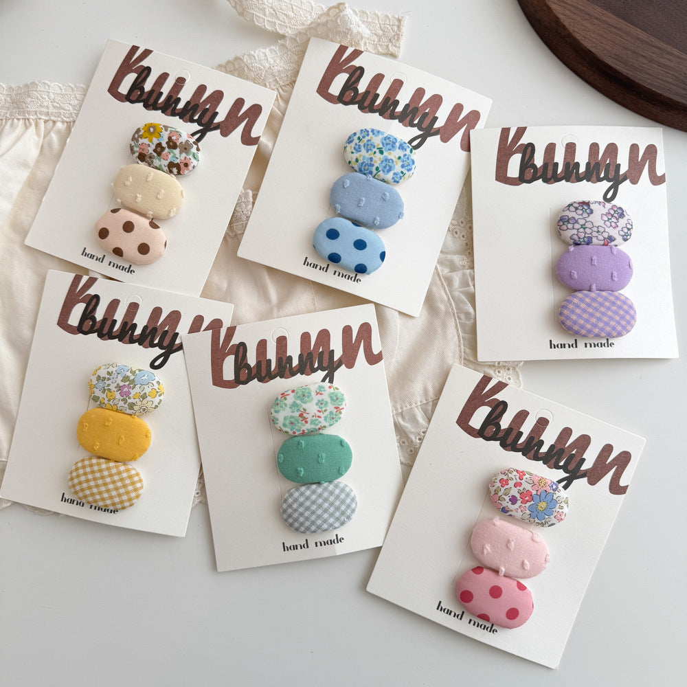 Korean Fabric Baby Hair Clips – Oval Floral BB Clips for Girls (3-pack)