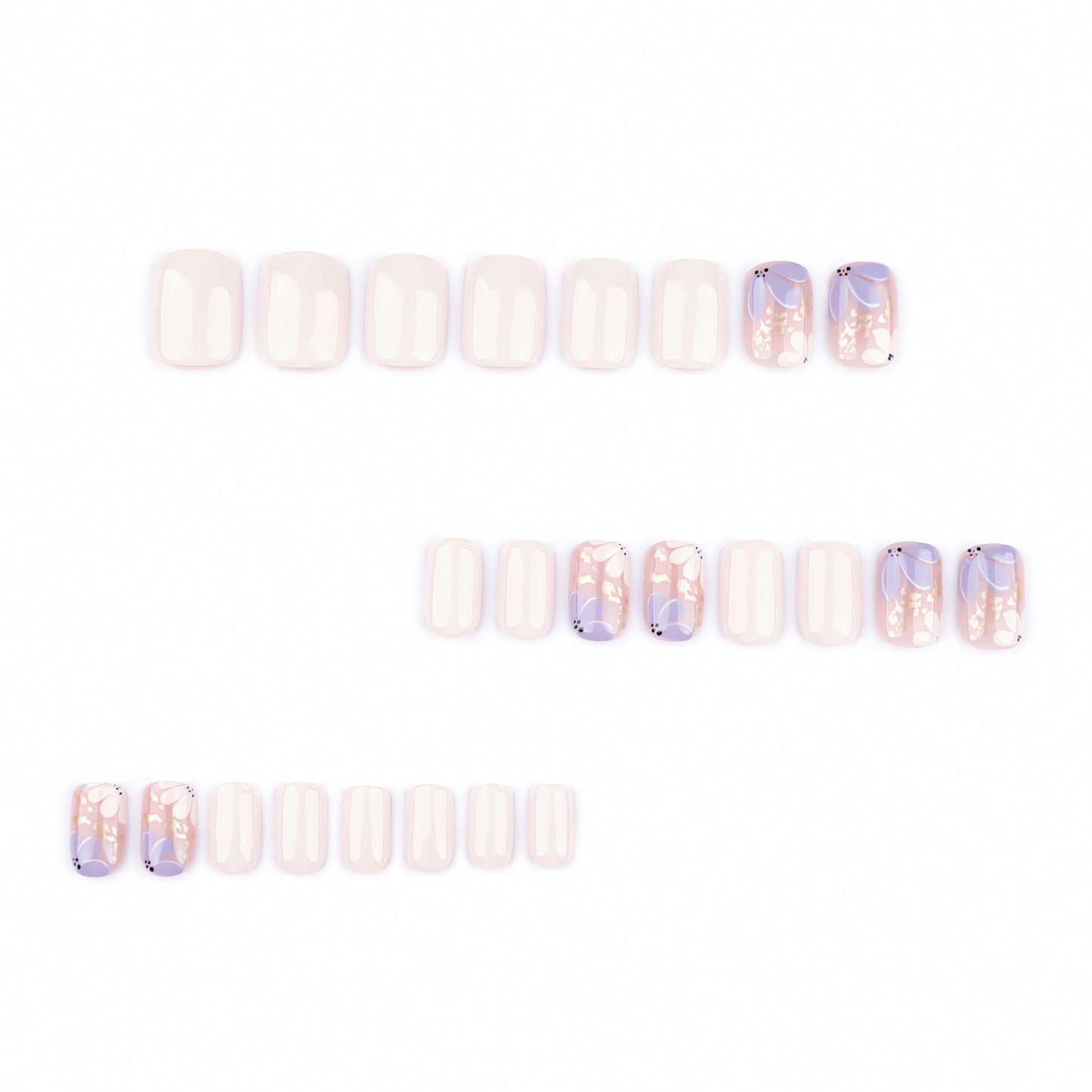 Floral Press-On Nails – Short Square Cream & Mauve with Gold Foil