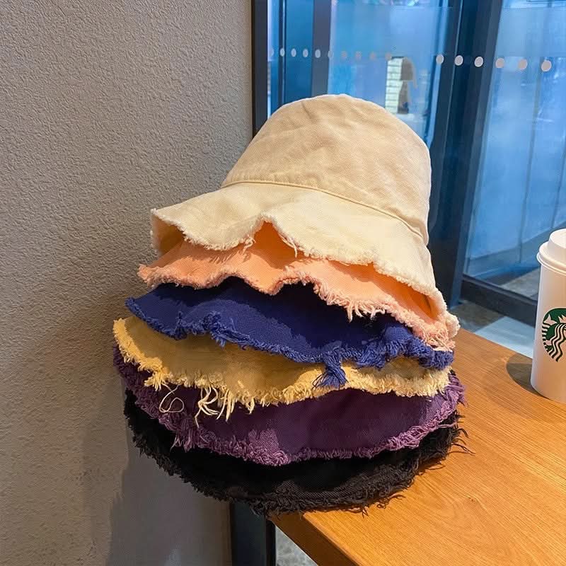 Women's Washed Cotton Bucket Hat – With Fur Edge and Hanging Rope