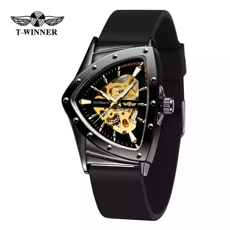 T-Winner Men's Triangle Watch – Hollow Automatic Silicone Strap
