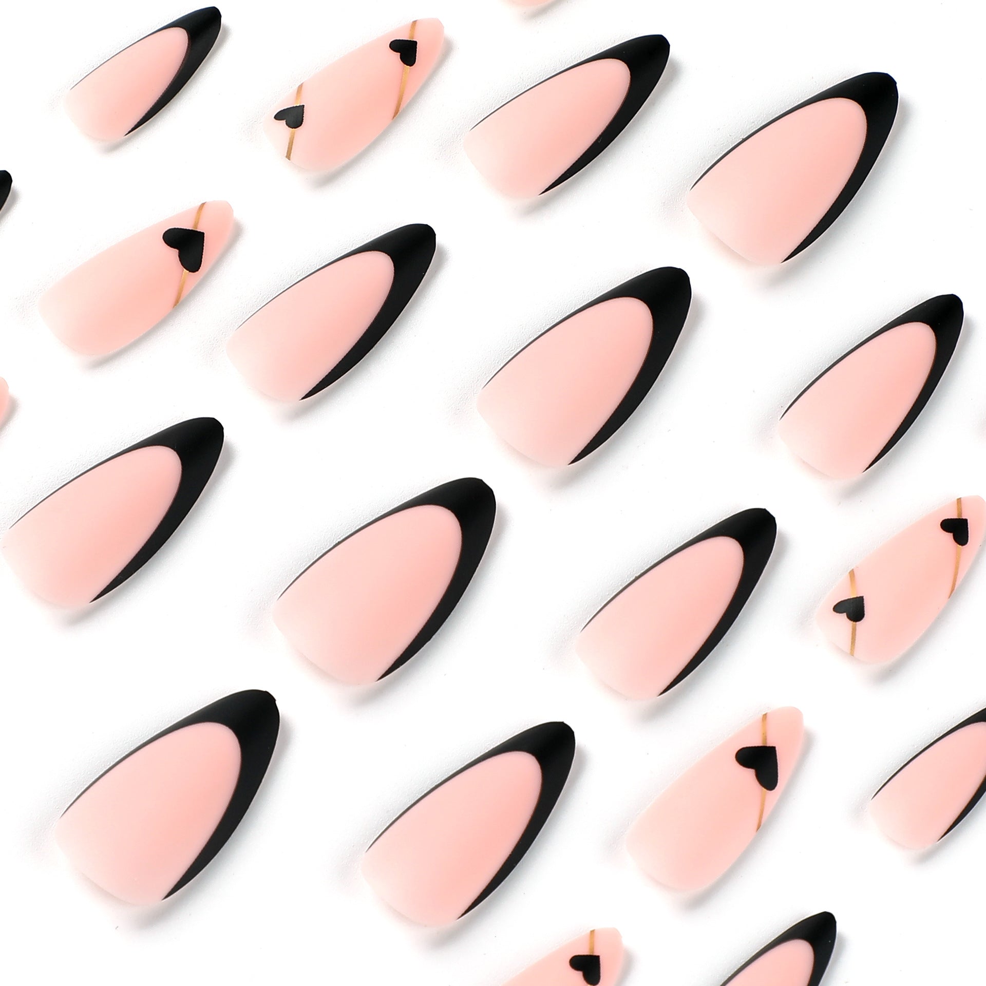 Long Stiletto Black French Tip Press-On Nails with Heart Accent – Glue On