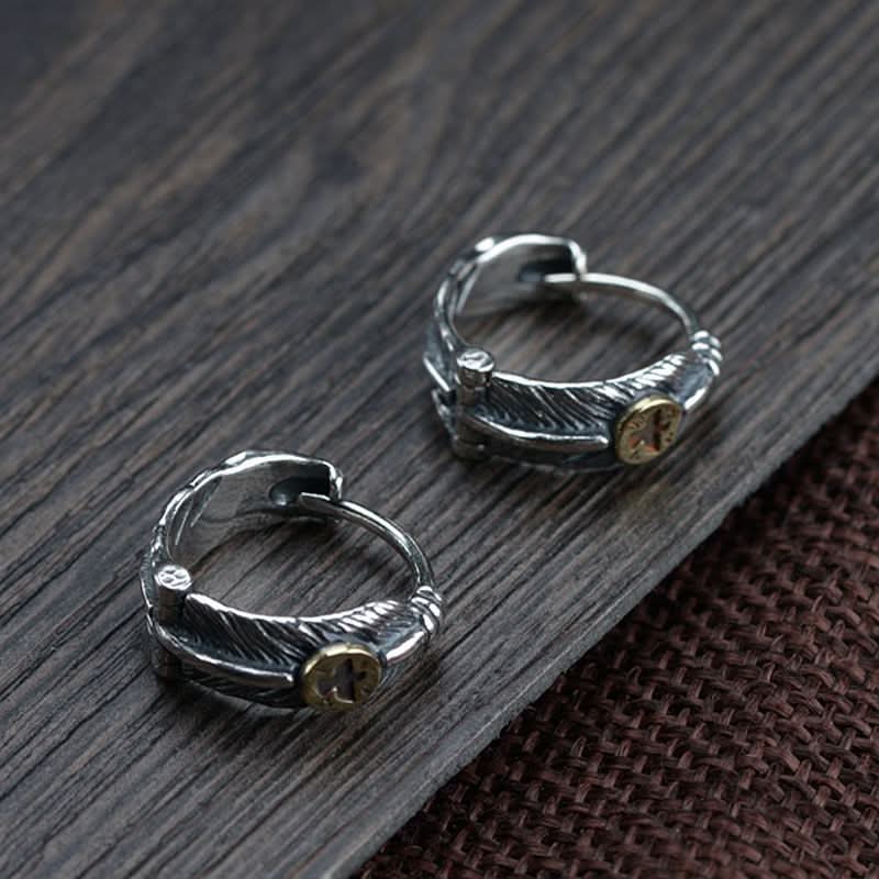 Men’s Retro Feather Hoop Earrings – Silver Flying Bird DesignJewelry