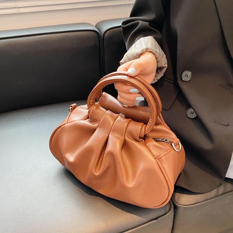 Retro Pleated Cloud Shoulder Bag for Women – Leather Handbag