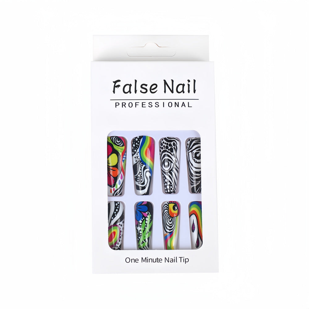 Neon Psychedelic Coffin Press-On Nails – Acrylic False Nails, Extra Long