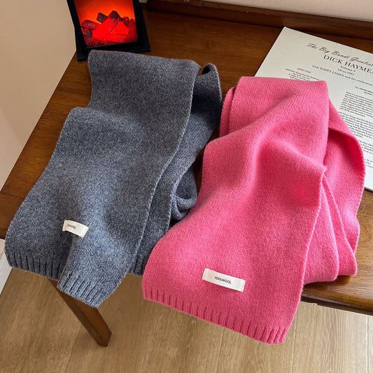 100% Pure Wool Winter Scarf – Solid Color for Adults