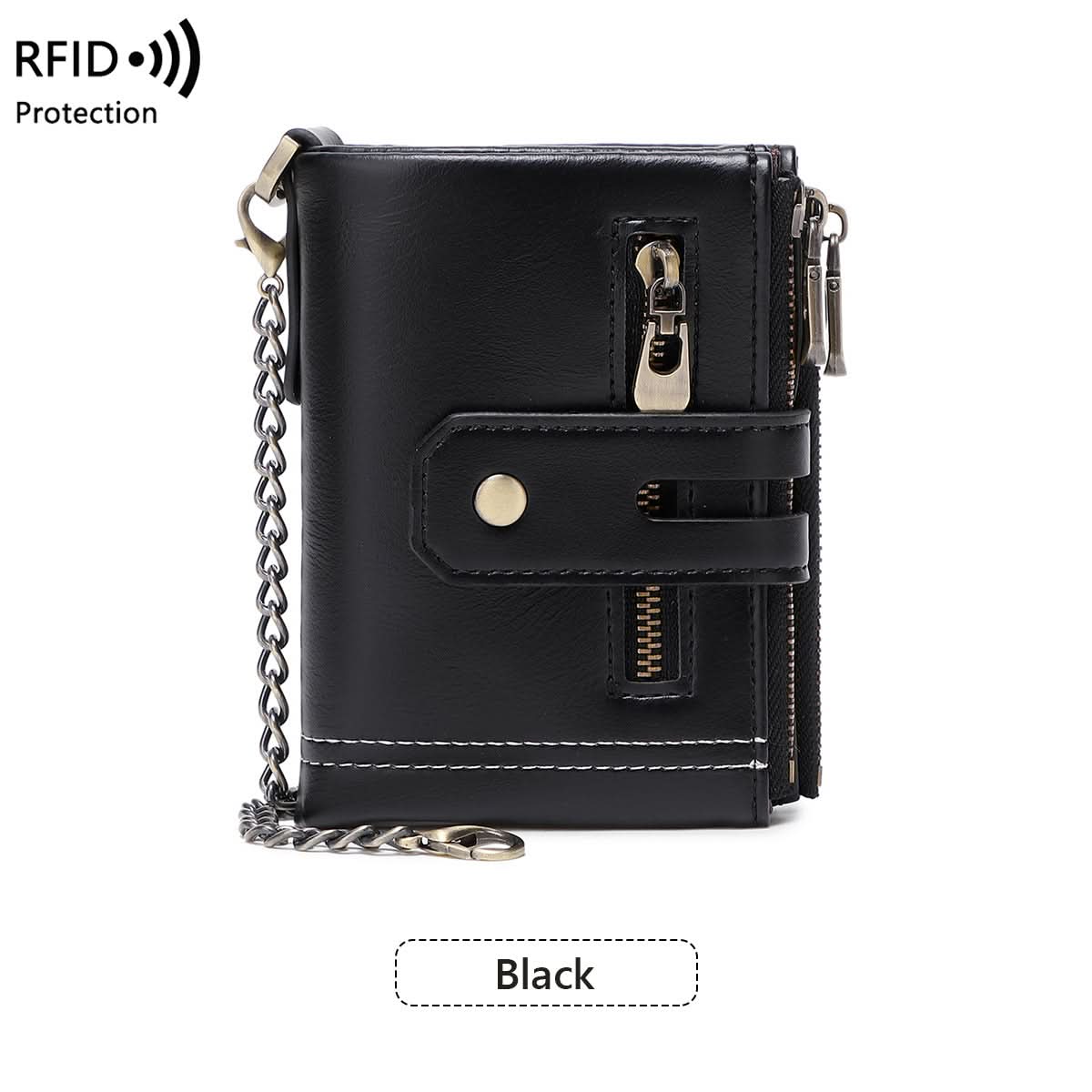 Men’s RFID-Blocking Leather Wallet – Trifold Design with Coin Pocket