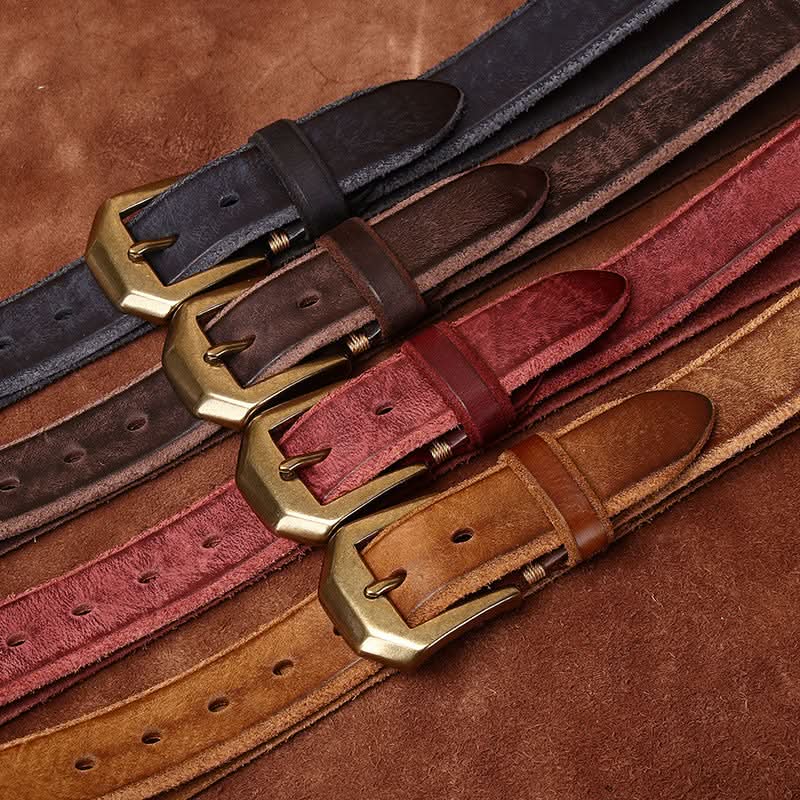 Men’s Vintage Thick Leather Belt – Copper Buckle