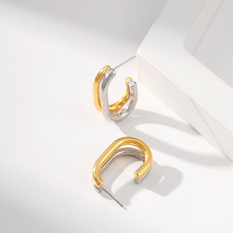 Dual-Tone Double Hoop Earrings for Women – Gold & Silver Contemporary Jewelry