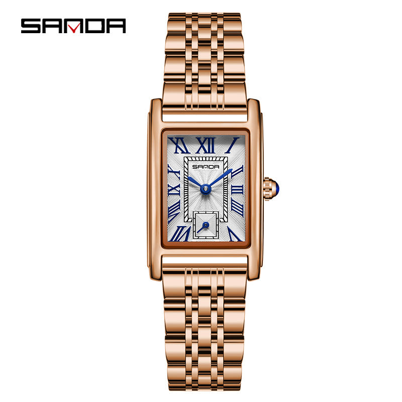 Sanda Women’s Classic Square Quartz Watch – Stainless Steel Strap, Semi-Waterproof Watch