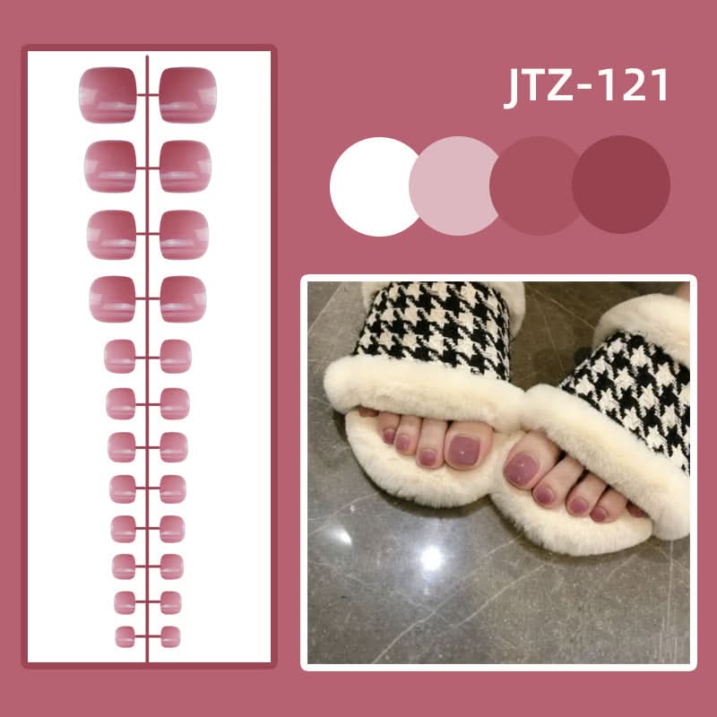 Glossy Toenail Nail Stickers – 24-Piece Finished Fake Nails Set