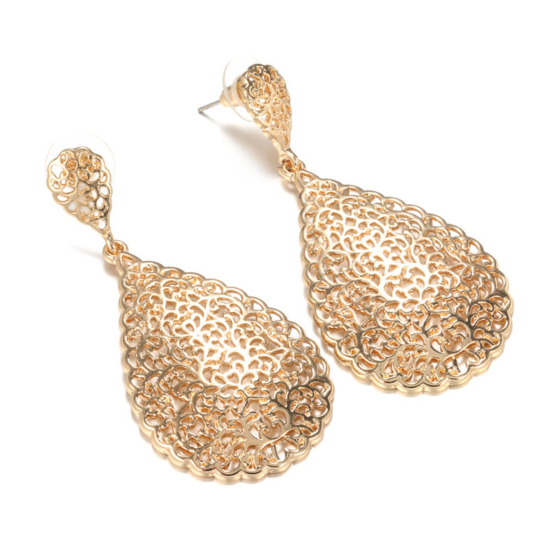 Rose Gold Leaf Hollow Earrings – Ethnic Style Geometric Jewelry