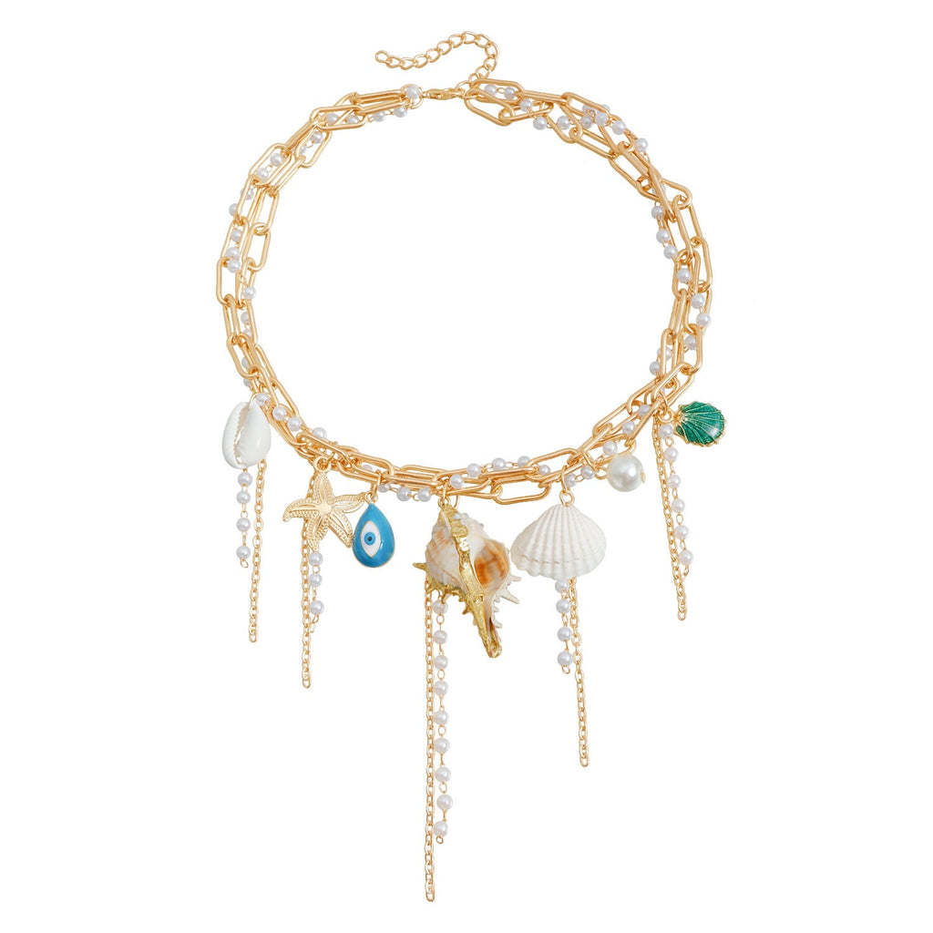 Starfish Shell Necklace – Colorful Beach-Inspired Pearl Choker for Women