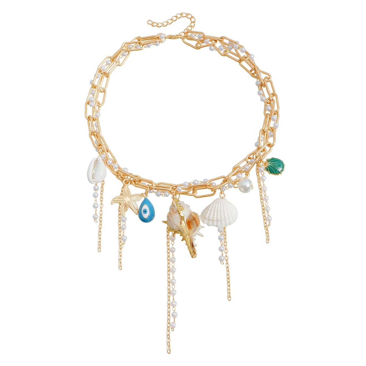 Starfish Shell Necklace – Colorful Beach-Inspired Pearl Choker for Women