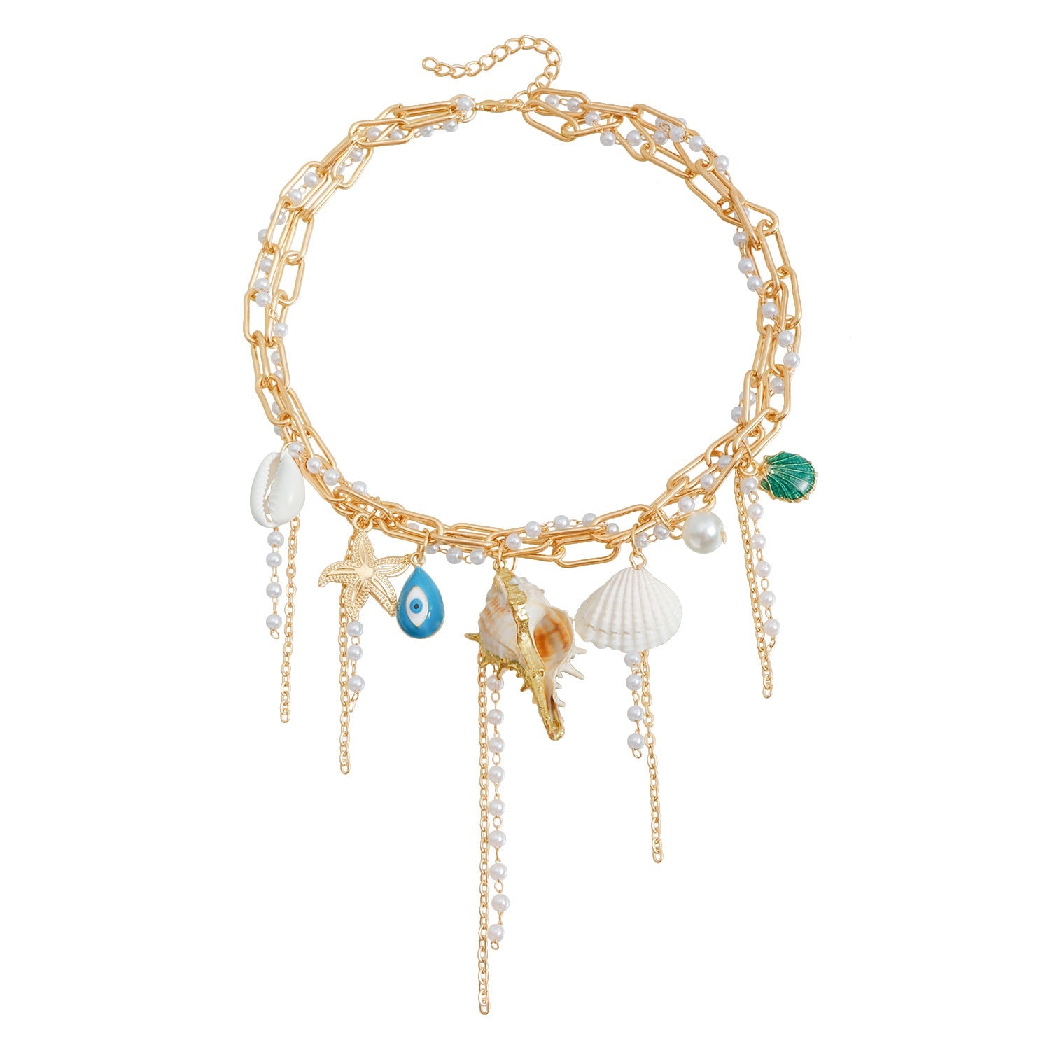 Starfish Shell Necklace – Colorful Beach-Inspired Pearl Choker for Women