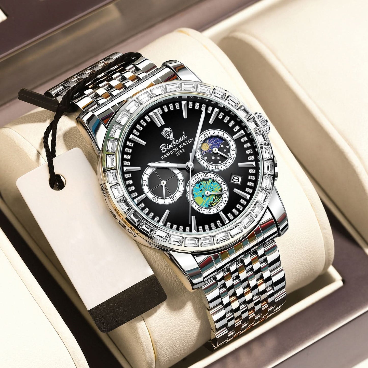 Men’s Luxury Moon Phase Watch – Stainless Steel