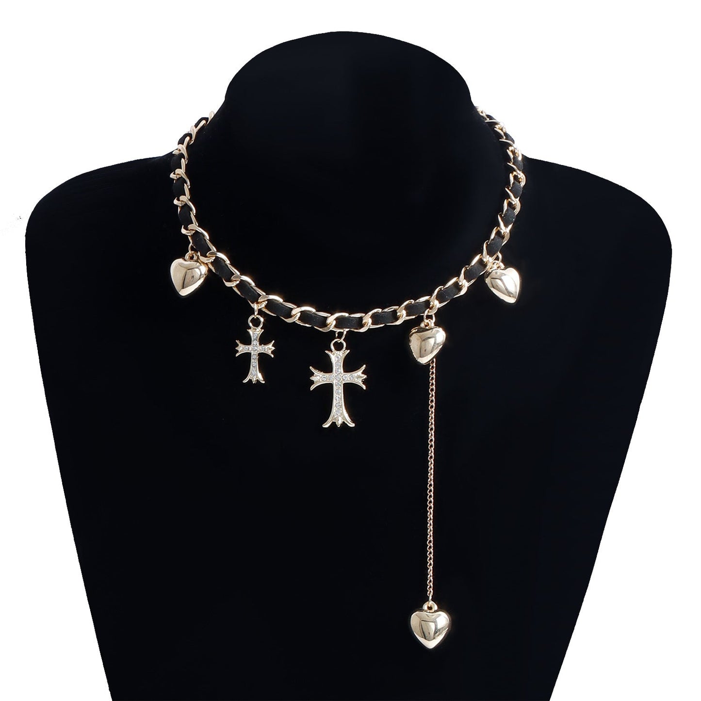 Cross Heart Pendant Necklace – Elegant Gold & Silver Clavicle Chain for Women