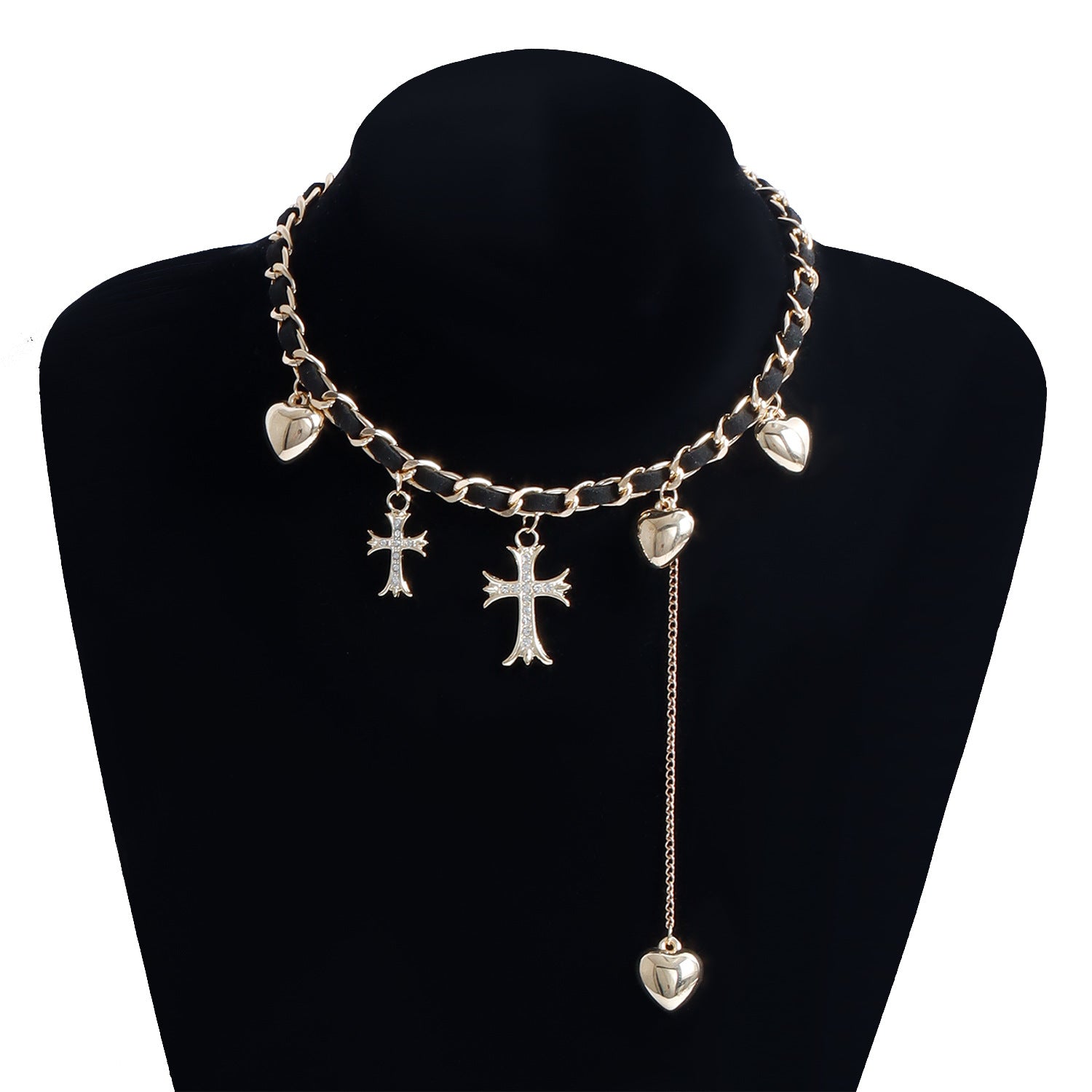 Cross Heart Pendant Necklace – Elegant Gold & Silver Clavicle Chain for Women