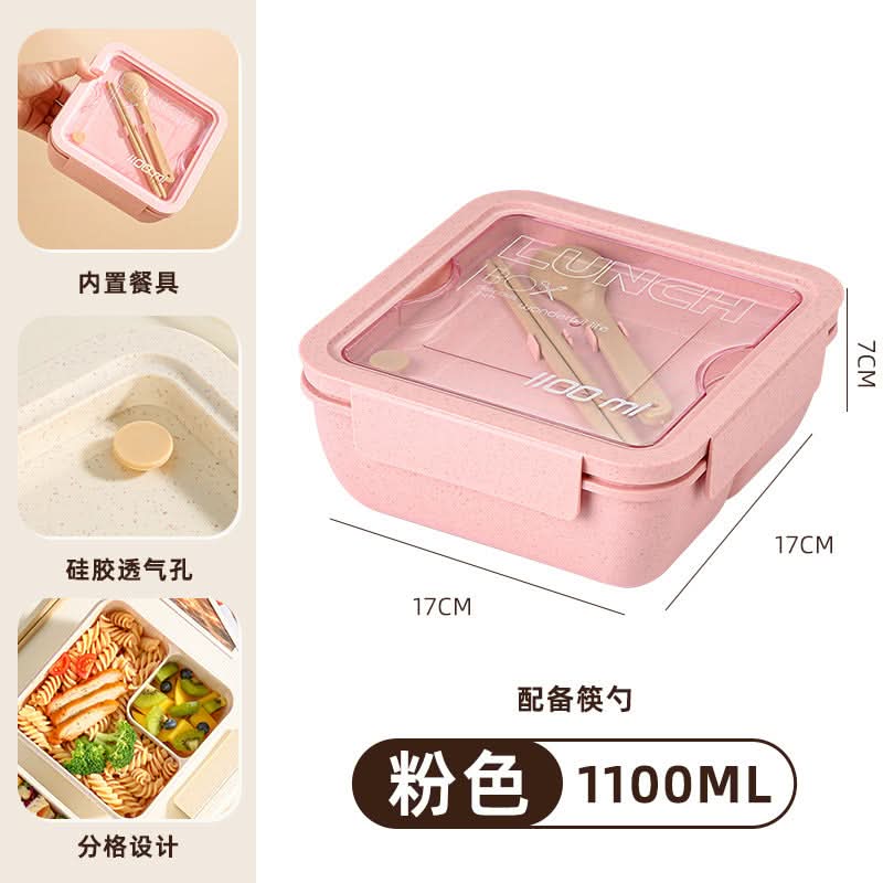 Microwave-Safe Wheat Straw Lunch Box with Tableware – 800-1000ml